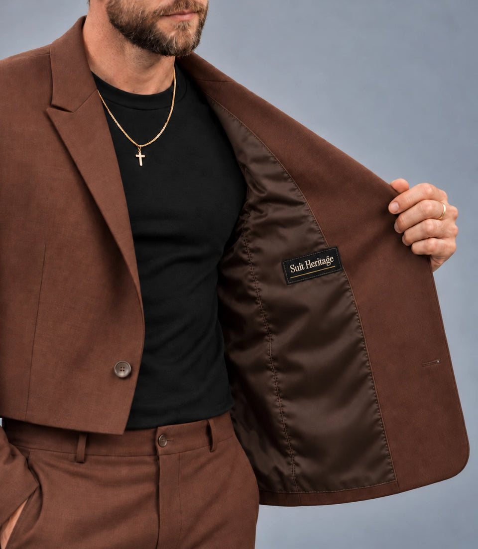 Men's Brown Cropped Blazer Suit Inner  -  Suit Heritage