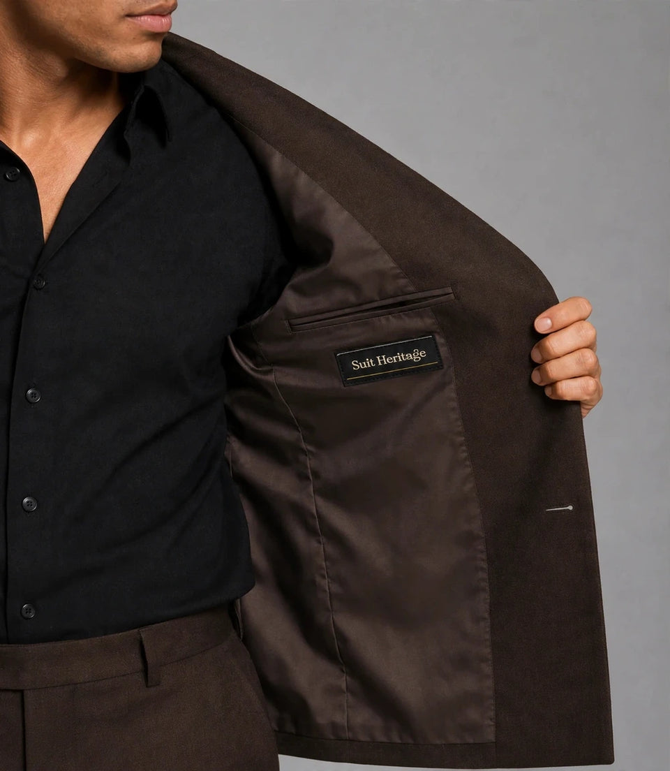 Men's Brown Double Breasted 2 Piece Suit Inner  -  Suit Heritage