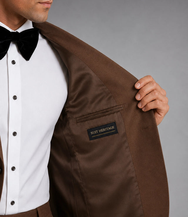 Men's Brown Groom Wedding 2 Piece Suit Inner -  Suit Heritage