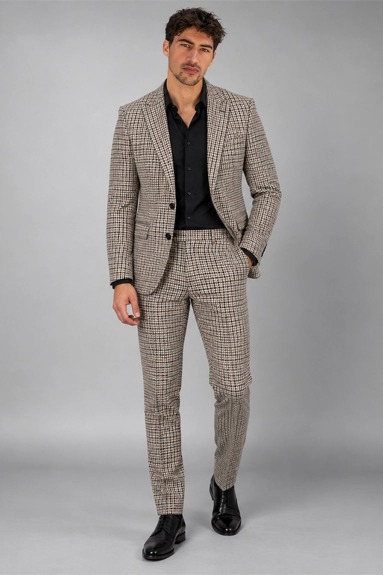 Men's Brown Houndstooth 2 Piece Suit - Suit Heritage