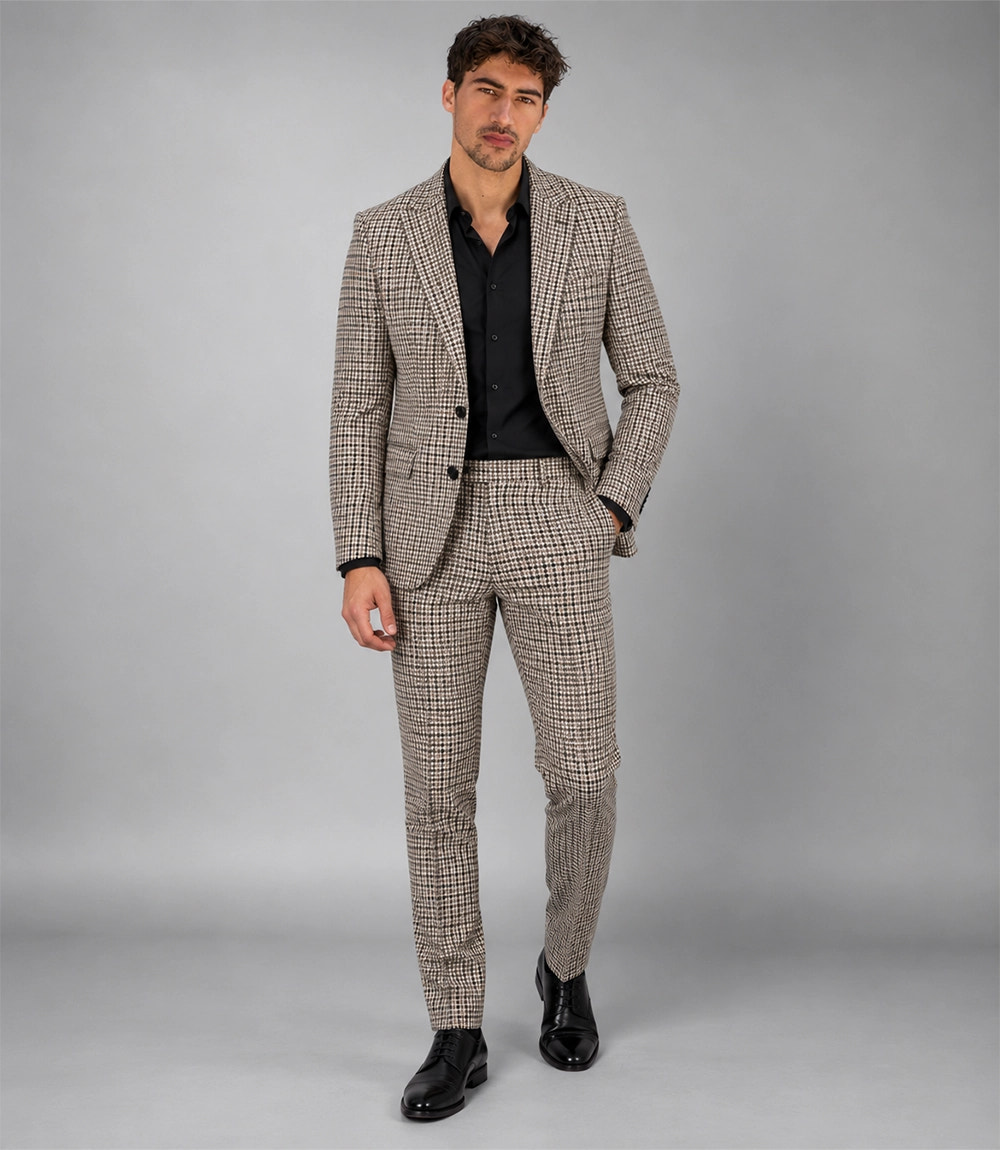 Men's Brown Houndstooth 2 Piece Suit - Suit Heritage