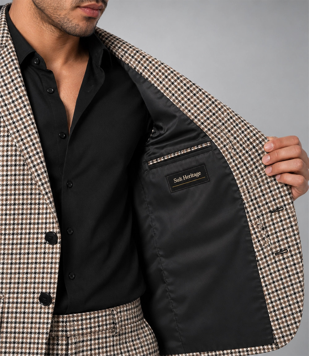 Men's Brown Houndstooth 2 Piece Suit Inner - Suit Heritage