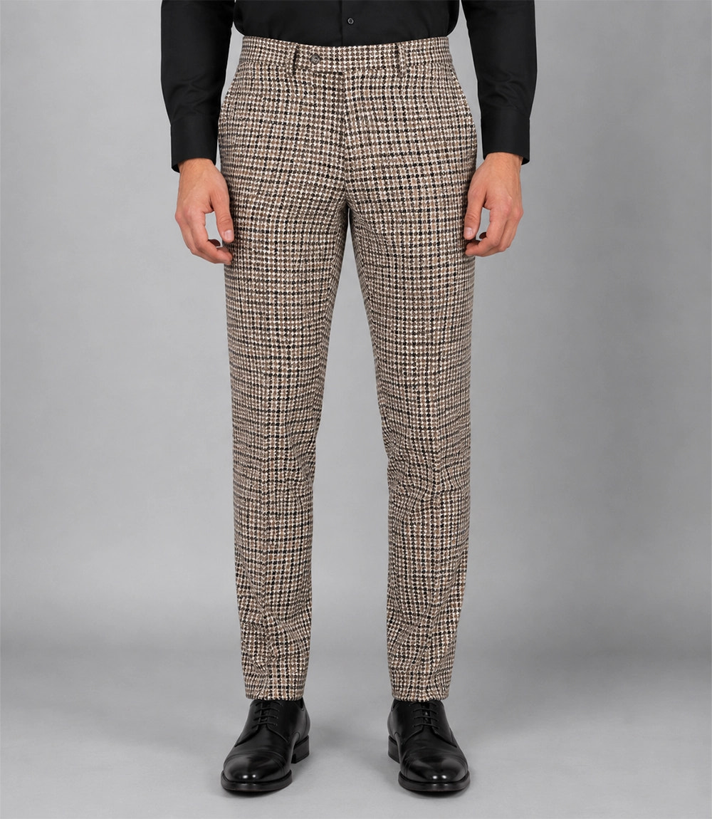 Men's Brown Houndstooth 2 Piece Suit Pant - Suit Heritage