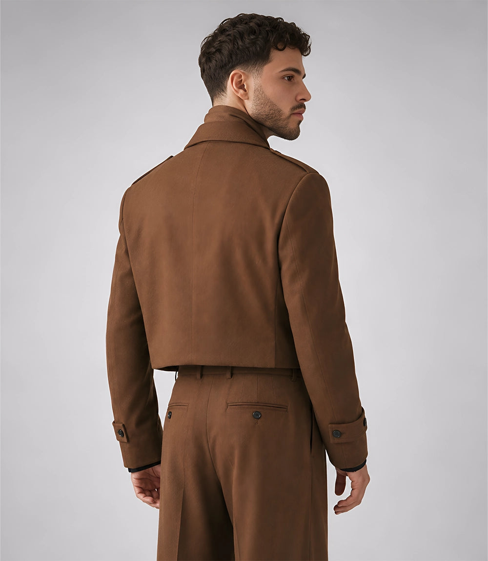 Men's Brown Oversized Cropped Suit Back - Suti Heritage