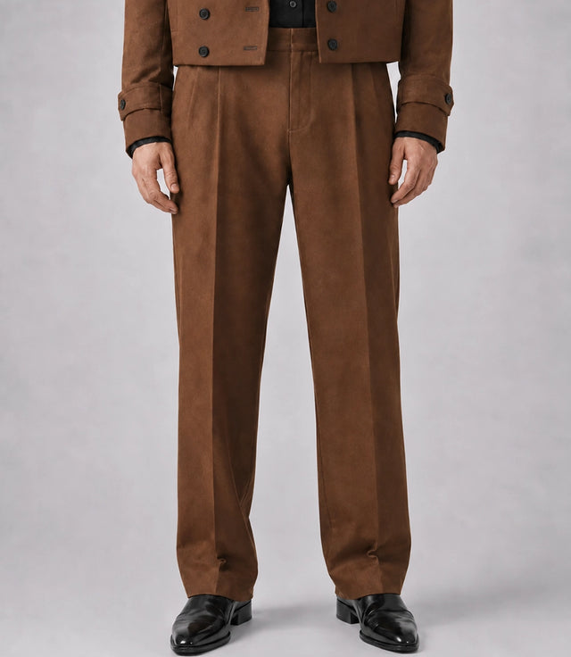 Men's Brown Oversized Cropped Suit Pant - Suit Heritage