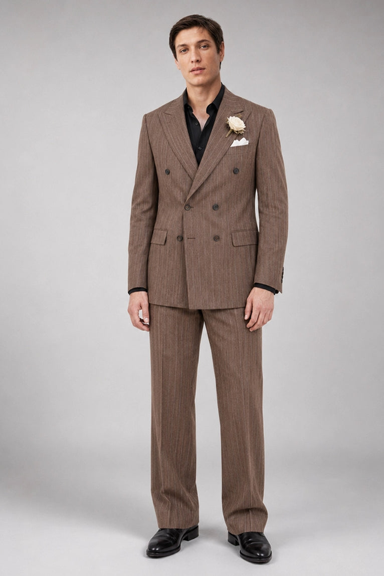 Men's Brown Pinstripe Double Breasted Suit  - Suit Heritage