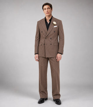 Men's Brown Pinstripe Double Breasted Suit  - Suit Heritage