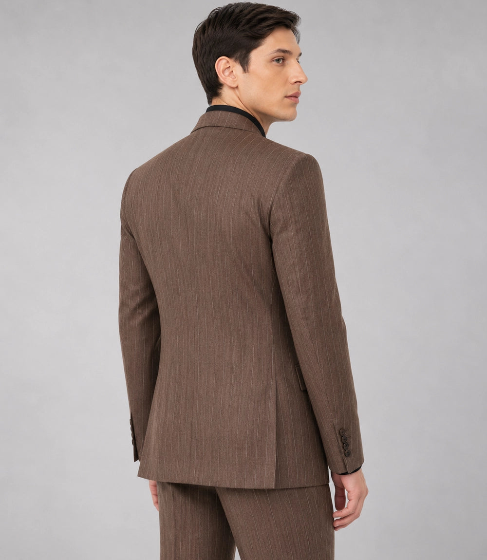 Men's Brown Pinstripe Double Breasted Suit Back - Suit Heritage