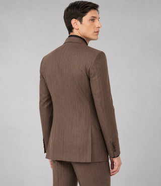 Men's Brown Pinstripe Double Breasted Suit Back - Suit Heritage