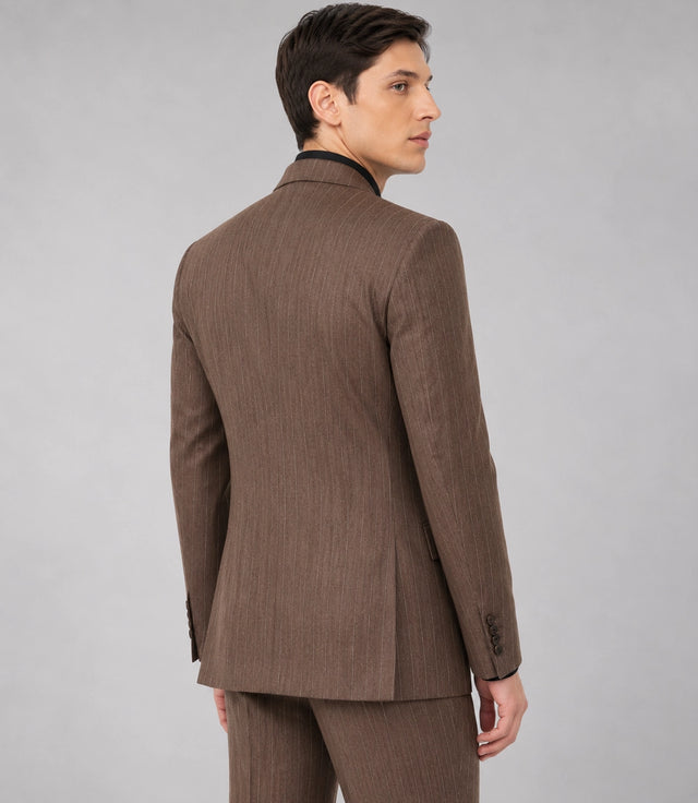 Men's Brown Pinstripe Double Breasted Suit Back - Suit Heritage