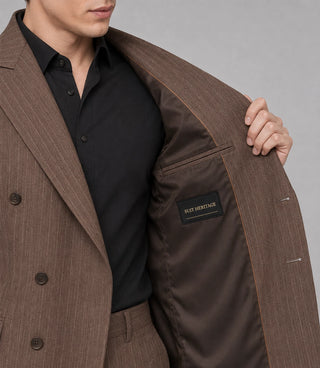 Men's Brown Pinstripe Double Breasted Suit  Inner - Suit Heritage