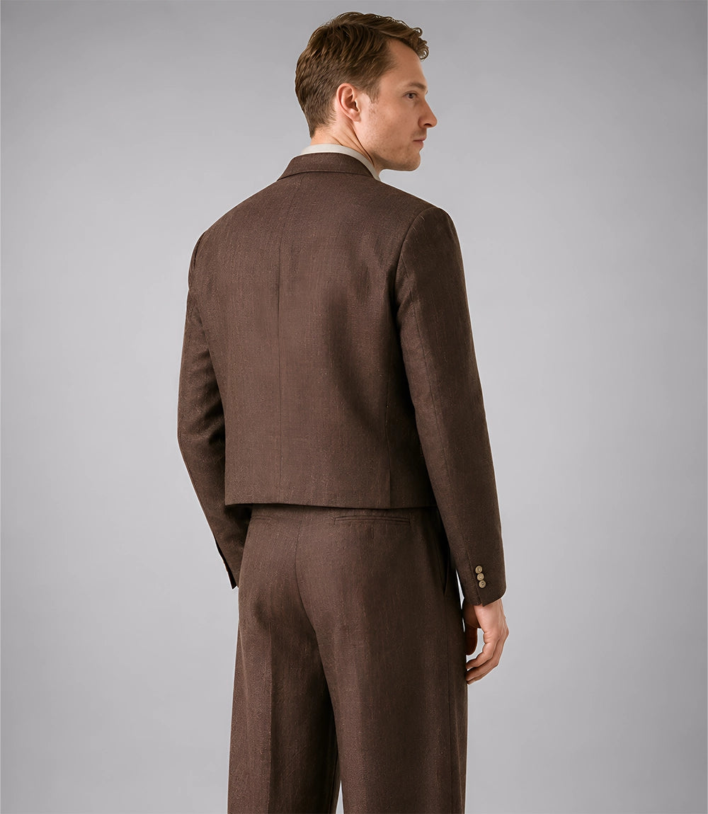 Men's Brown Relaxed Fit Cropped Suit Back - Suit Heritage