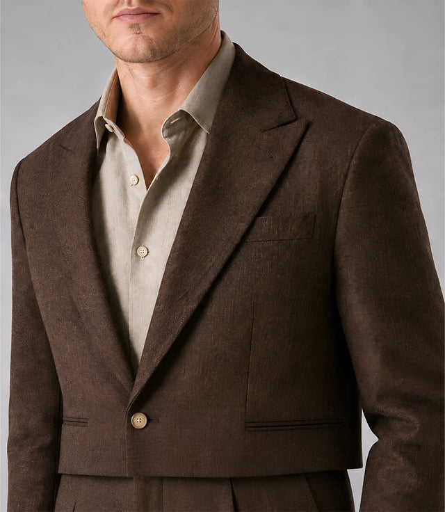Men's Brown Relaxed Fit Cropped Suit Closeup  Suit Heritage
