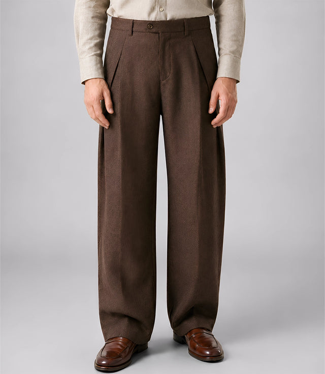 Men's Brown Relaxed Fit Cropped Suit Pant - Suit Heritage