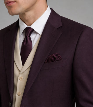 Men's Burgundy And Cream Wedding 3 Piece Suit Closeup - Suit Heritage