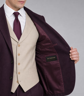 Men's Burgundy And Cream Wedding 3 Piece Suit Inner - Suit Heritage