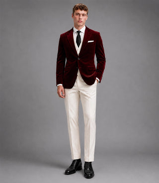 Men's Burgundy And Ivory Wedding Velvet Suit - Suit Heritage