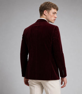 Men's Burgundy And Ivory Wedding Velvet Suit Back - Suit Heritage