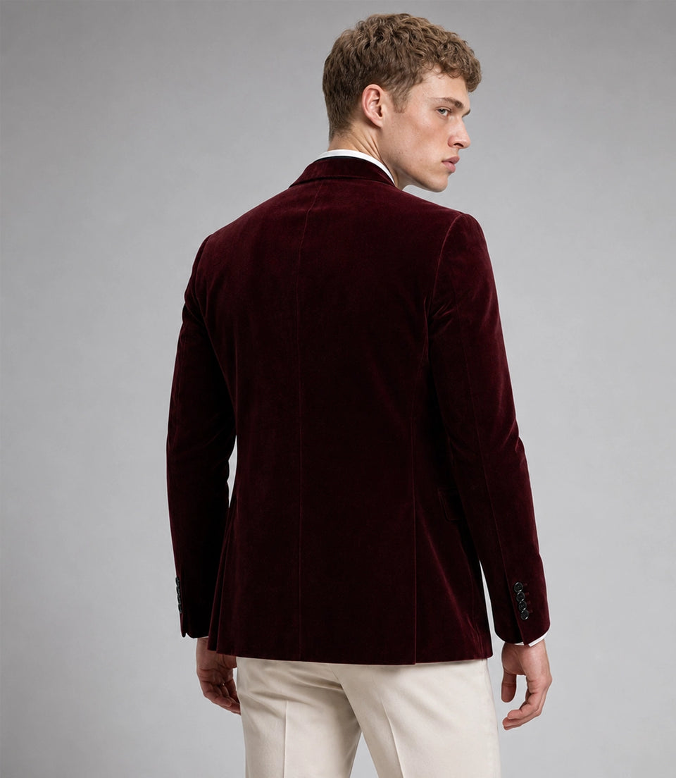 Men's Burgundy And Ivory Wedding Velvet Suit Back - Suit Heritage