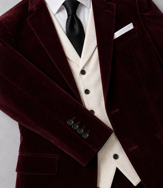 Men's Burgundy And Ivory Wedding Velvet Suit  Fabric -  Suit Heritage