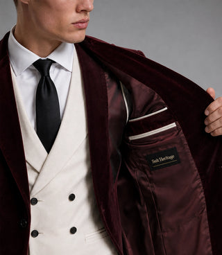 Men's Burgundy And Ivory Wedding Velvet Suit  Inner - Suit Heritage