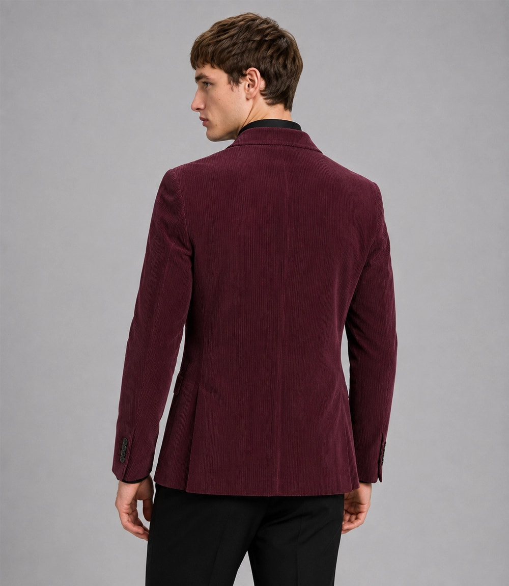 Men's Burgundy Corduroy 2 Piece Suit Back - Suit Heritage