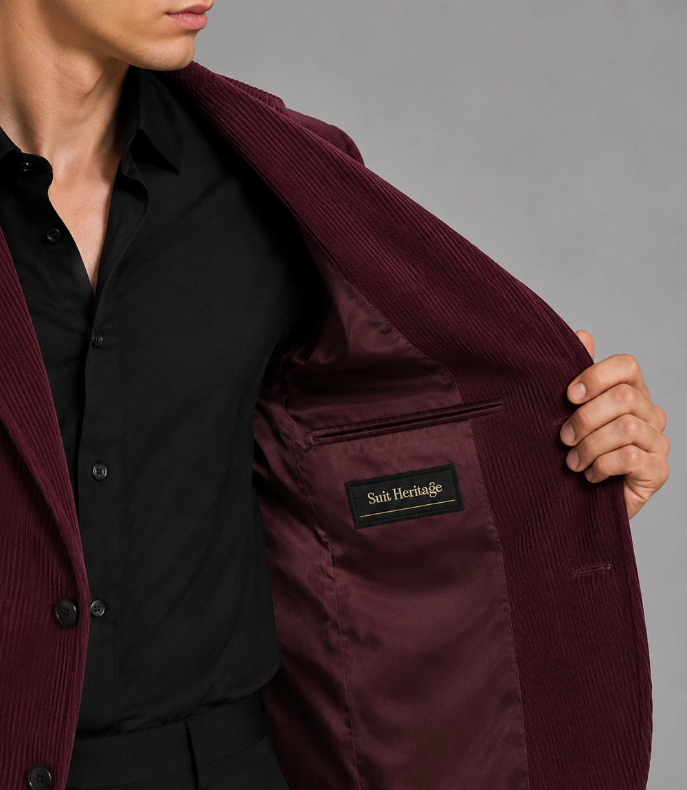 Men's Burgundy Corduroy 2 Piece Suit Inner - Suit Heritage