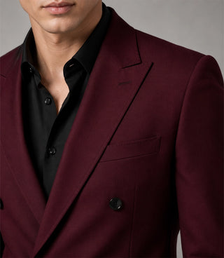 Men's Burgundy Double Breasted Suit Closeup - Suit Heritage