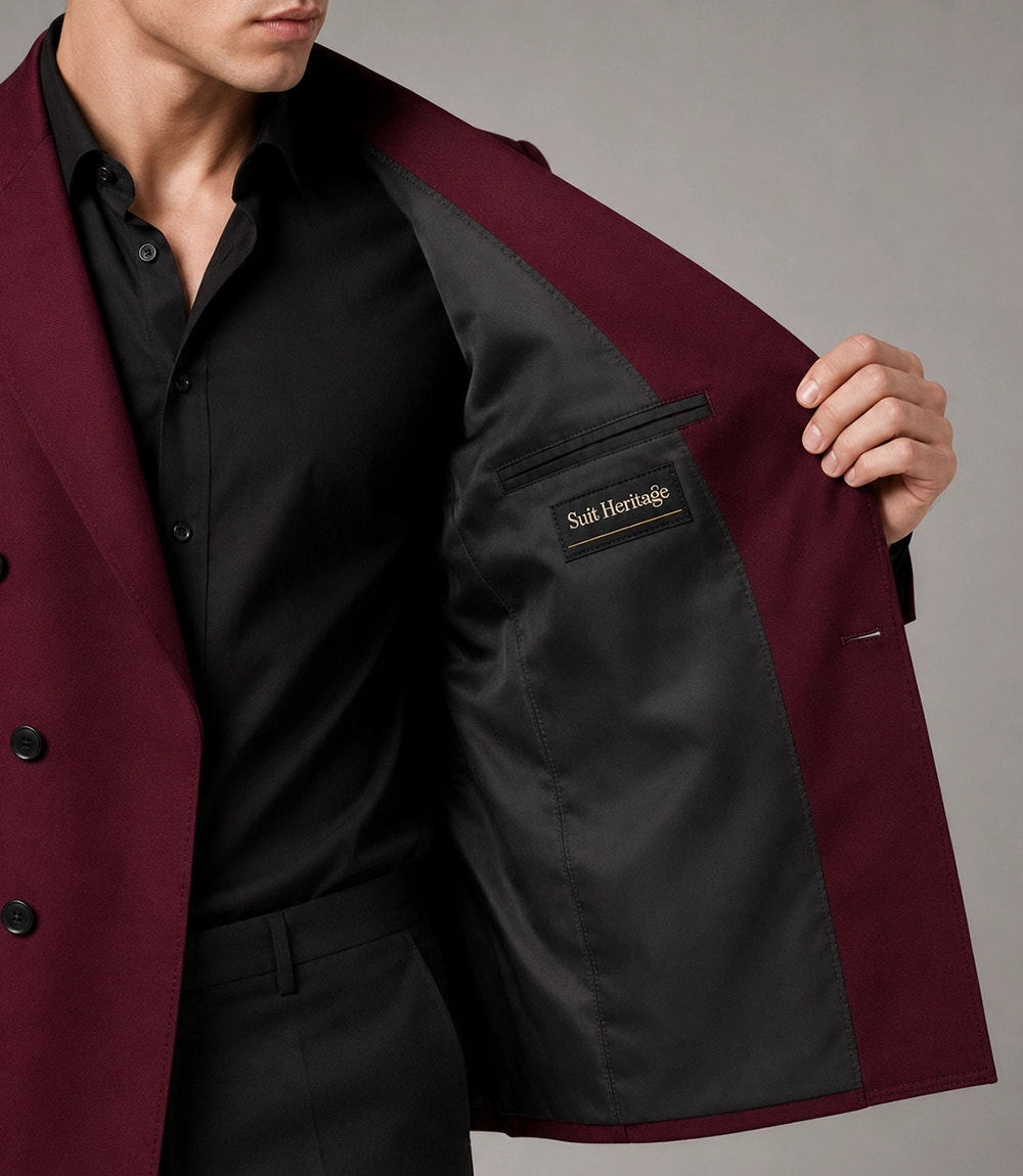 Men's Burgundy Double Breasted Suit Inner - Suit Heritage