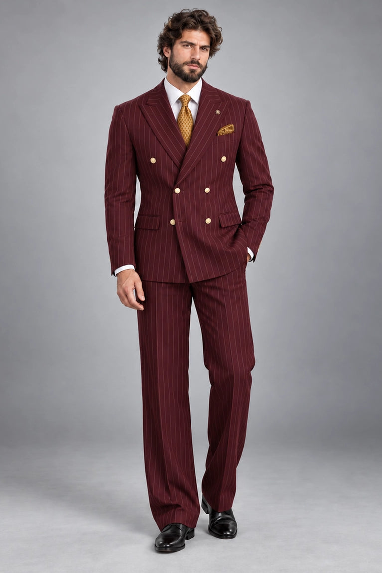 Men's Burgundy Pinstripe Double Breasted Suit -  Suit Heritage
