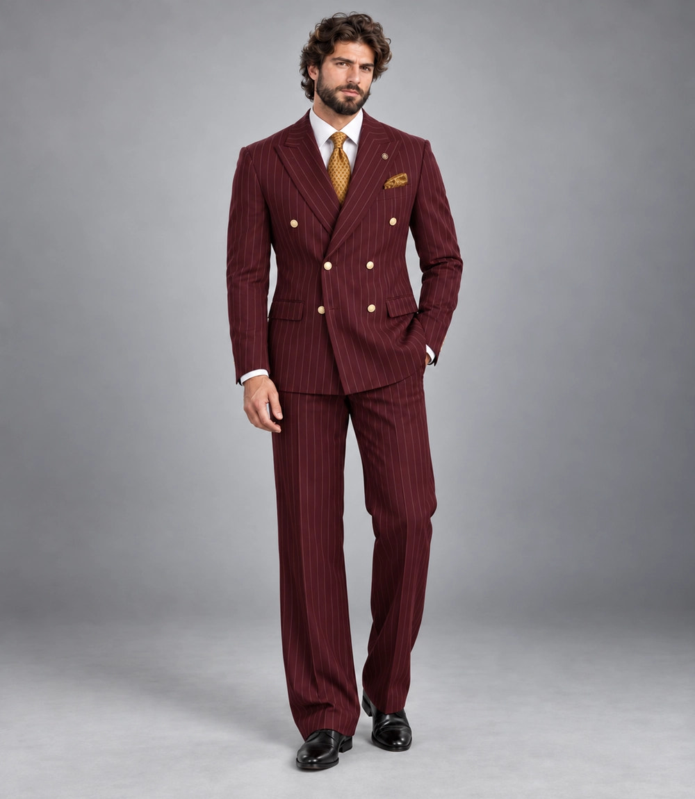 Men's Burgundy Pinstripe Double Breasted Suit -  Suit Heritage