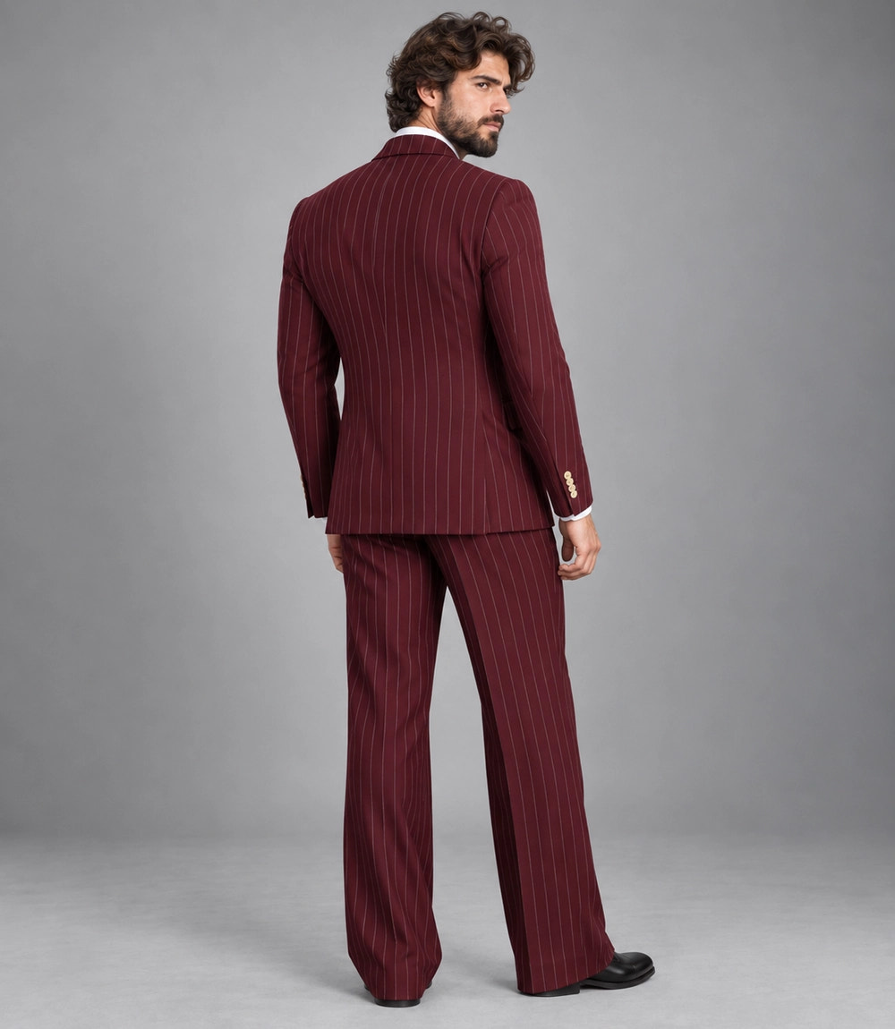 Men's Burgundy Pinstripe Double Breasted Suit Back  -  Suit Heritage