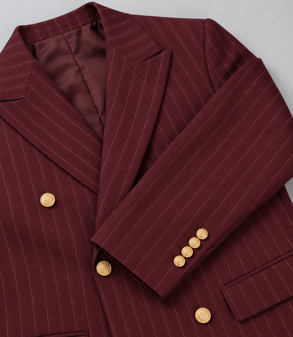 Men's Burgundy Pinstripe Double Breasted Suit Fabric  -  Suit Heritage