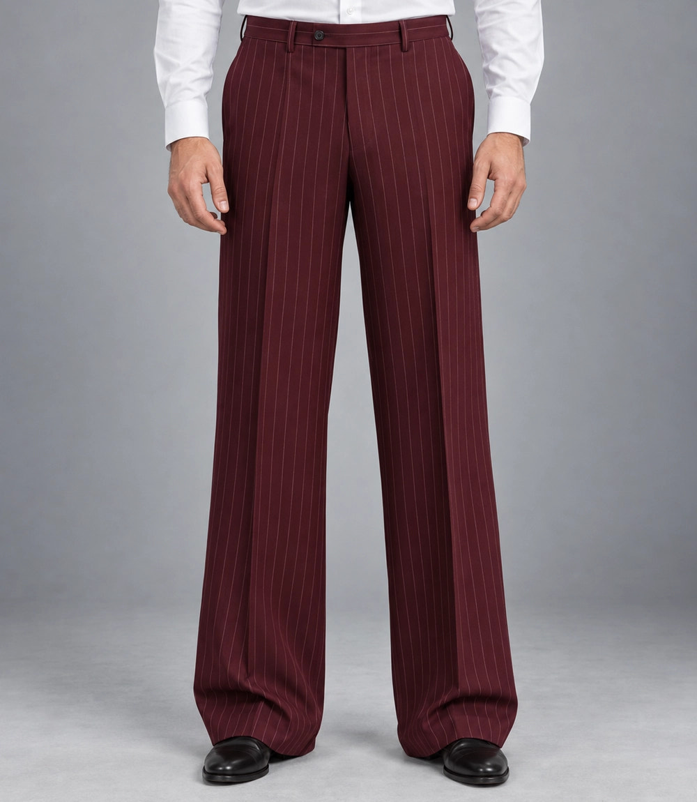 Men's Burgundy Pinstripe Double Breasted Suit Pant -  Suit Heritage