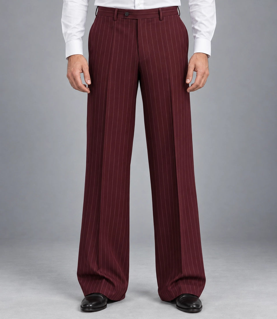 Men's Burgundy Pinstripe Double Breasted Suit Pant -  Suit Heritage