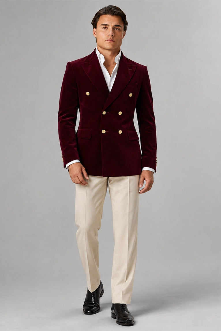 Men's Burgundy Velvet Double Breasted Suit - Suit Heritage