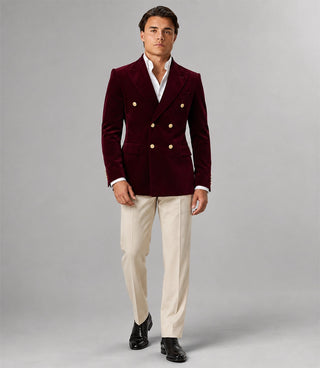 Men's Burgundy Velvet Double Breasted Suit - Suit Heritage