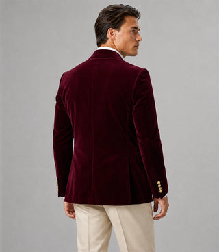 Men's Burgundy Velvet Double Breasted Suit Back - Suit Heritage