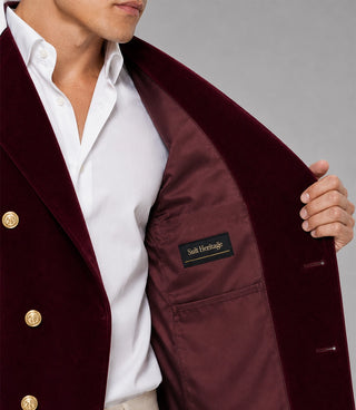 Men's Burgundy Velvet Double Breasted Suit Inner - Suit Heritage
