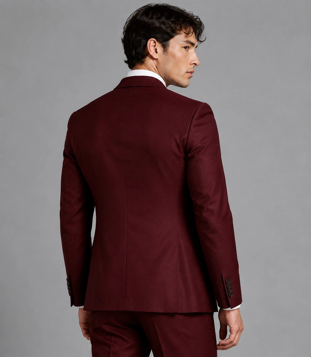 Men’s Burgundy Wedding 3 Piece Suit Back -  Suit Heritage