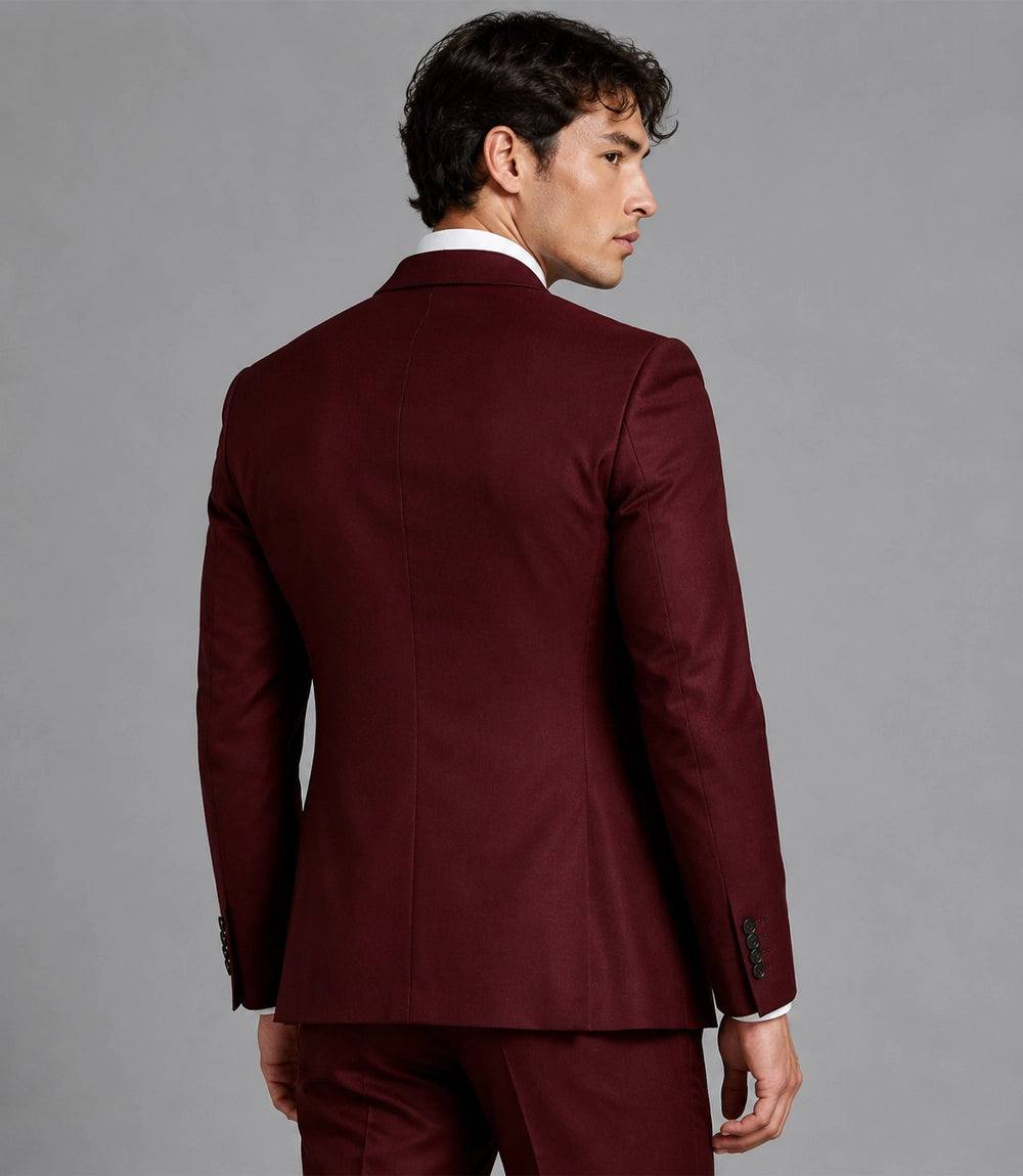 Men’s Burgundy Wedding 3 Piece Suit Back -  Suit Heritage