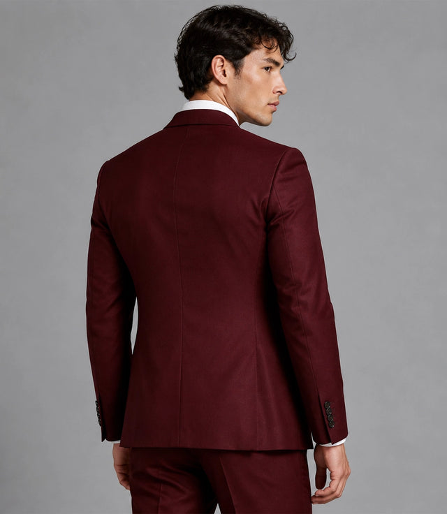 Men’s Burgundy Wedding 3 Piece Suit Back -  Suit Heritage