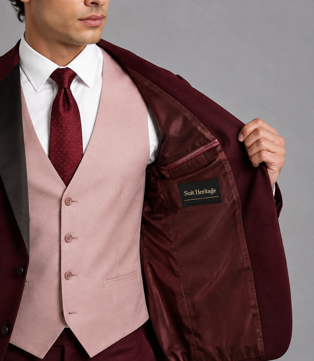 Men’s Burgundy Wedding 3 Piece Suit Inner - Suit Heritage