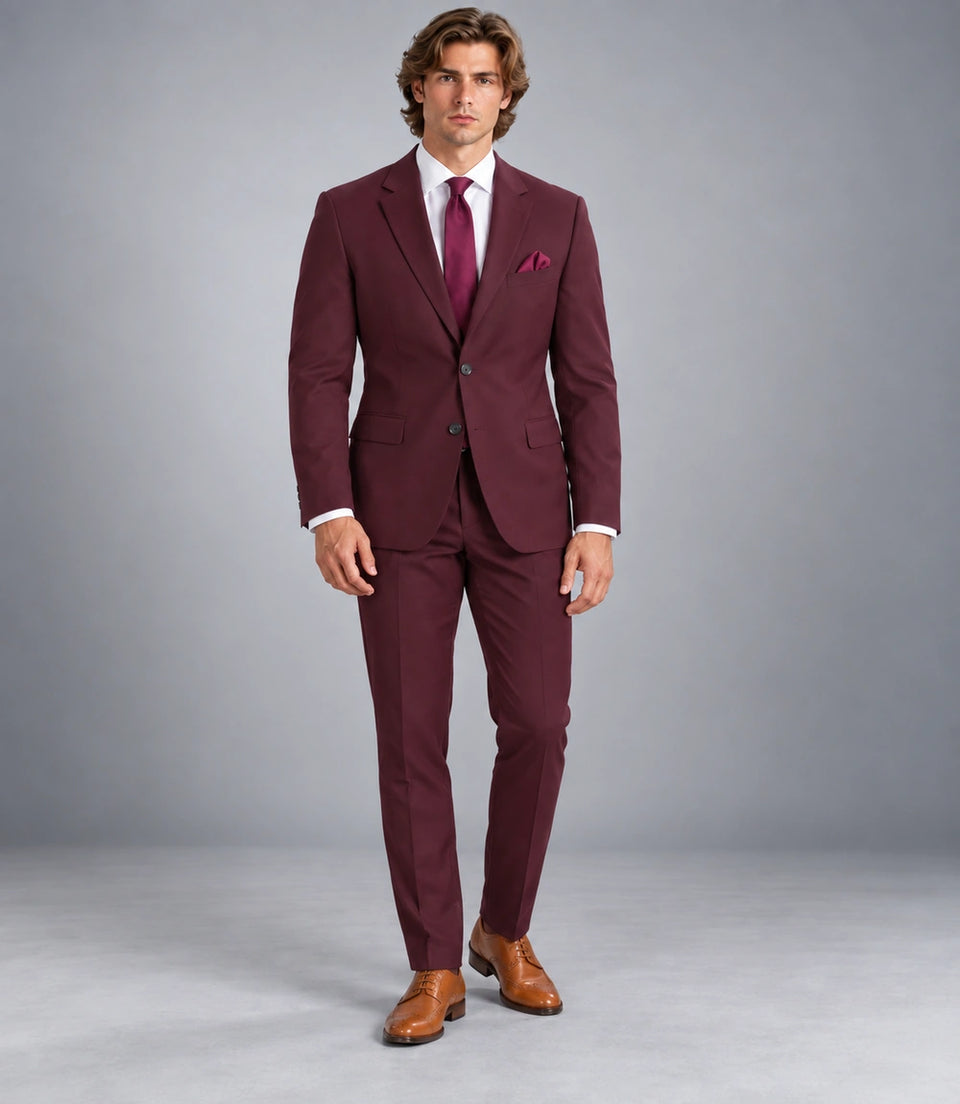 Men's Burgundy Wool Suit -  Suit Heritage