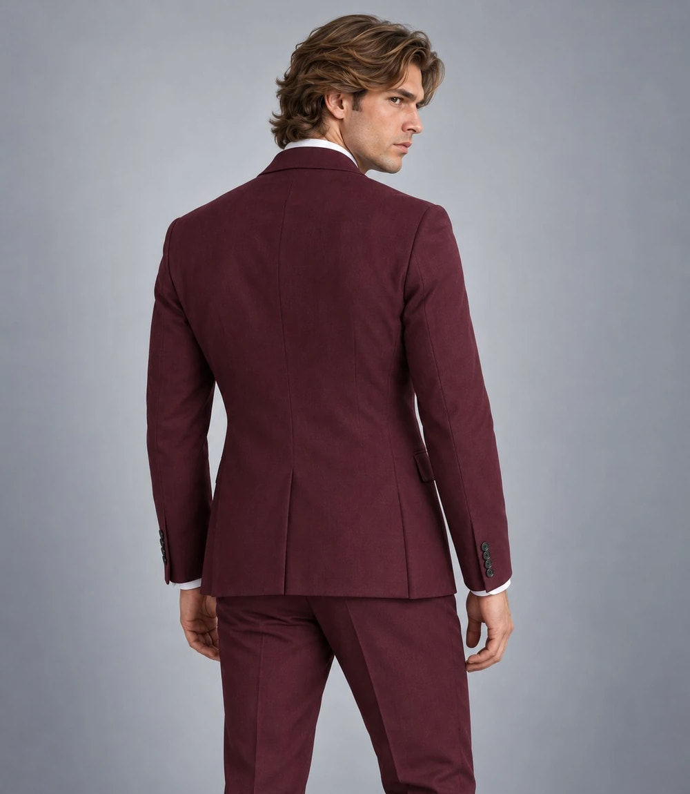 Men's Burgundy Wool Suit Back  -  Suit Heritage