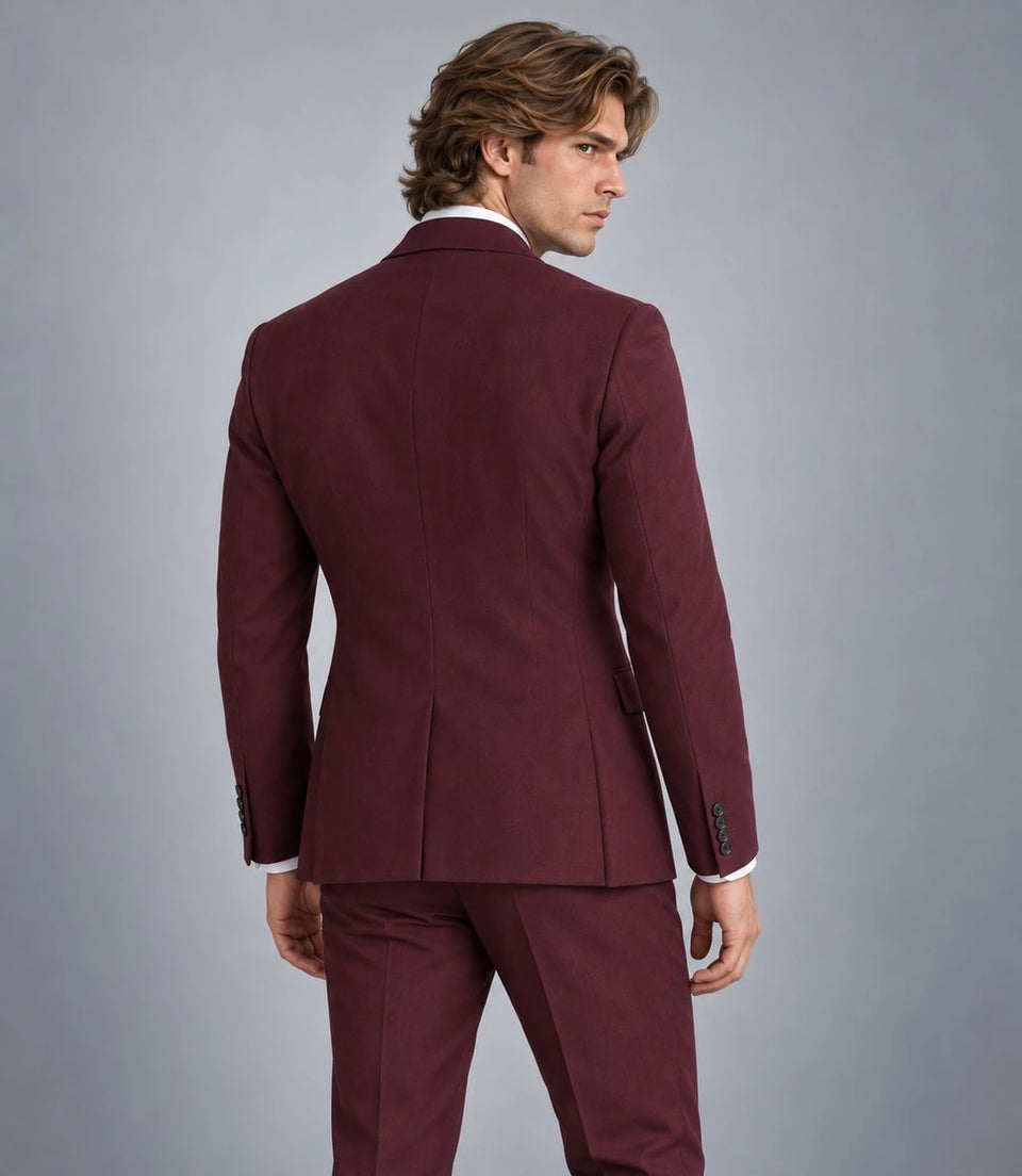 Men's Burgundy Wool Suit Back  -  Suit Heritage