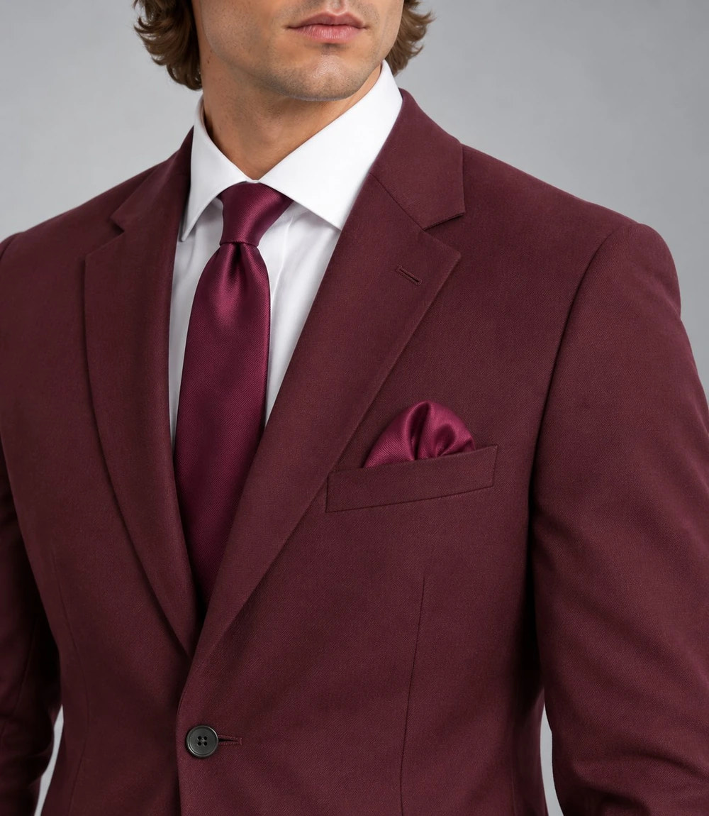 Men's Burgundy Wool Suit Closeup  -  Suit Heritage