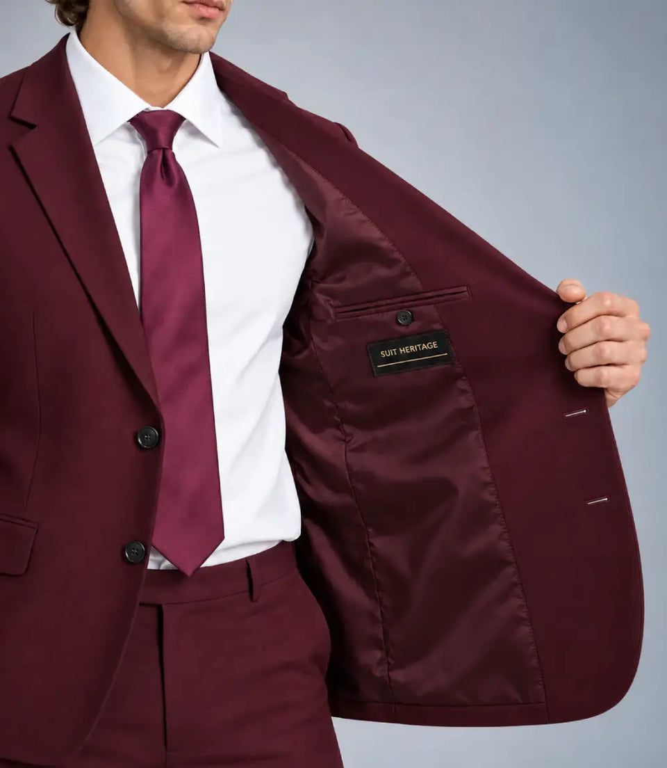 Men's Burgundy Wool Suit Inner  -  Suit Heritage