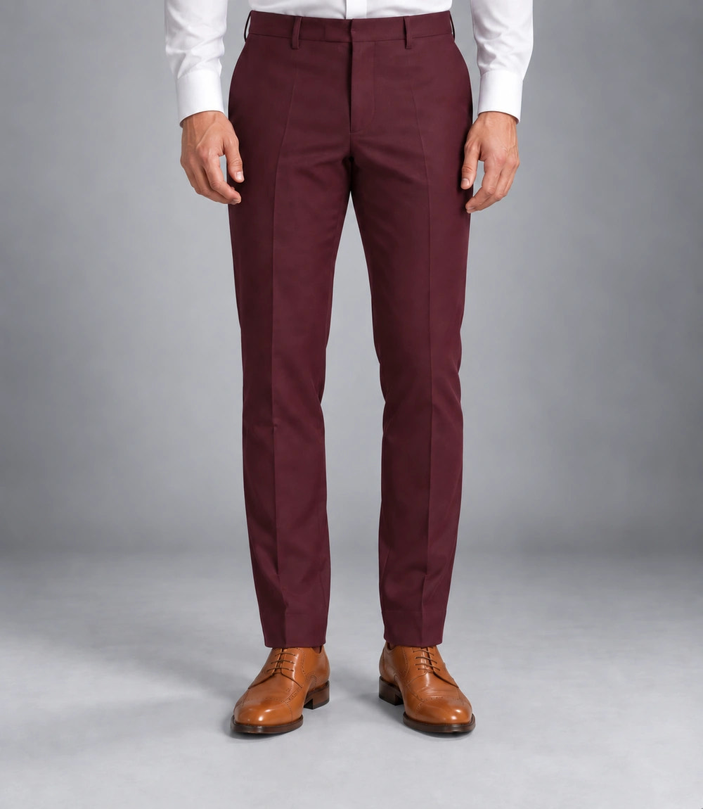 Men's Burgundy Wool Suit Pant  -  Suit Heritage