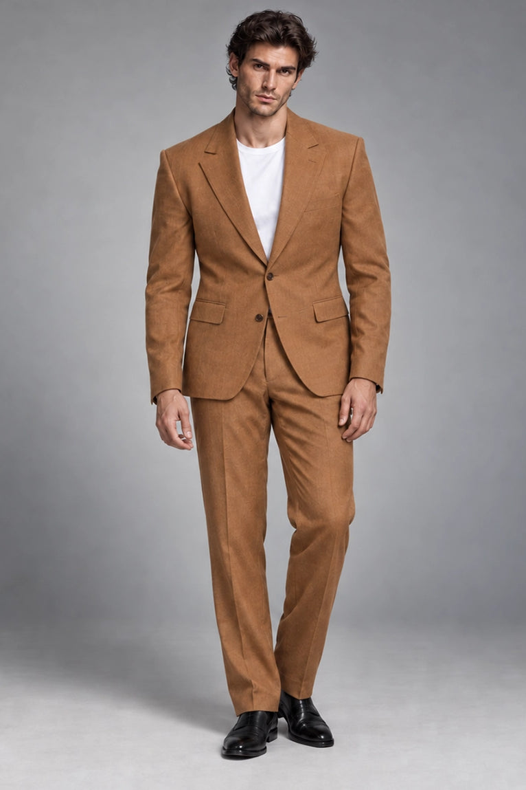 Men's Camel Brown Linen 2 Piece Suit -  Suit Heritage
